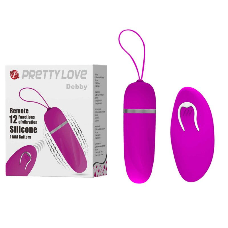 Ou vibrator Pretty Love Debby cu telecomandă wireless, 12 funcții vibrație, silicon, 7.5 cm