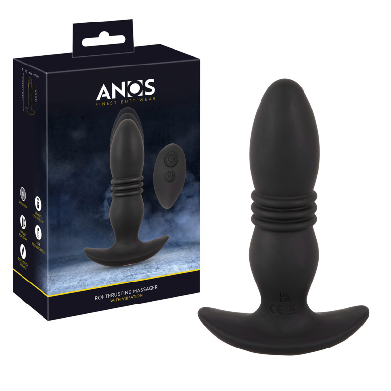 Plug anal vibrator Anos RC Thrusting, silicon, funcție de împingere, 10 vibrații, telecomandă, reîncărcabil
