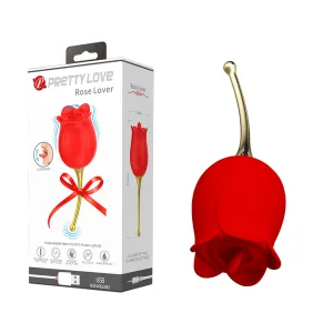 Vibrator trandafir Pretty Love Rose Lover, 12 frecvențe, stimulare orală, reîncărcabil USB, silicon roșu