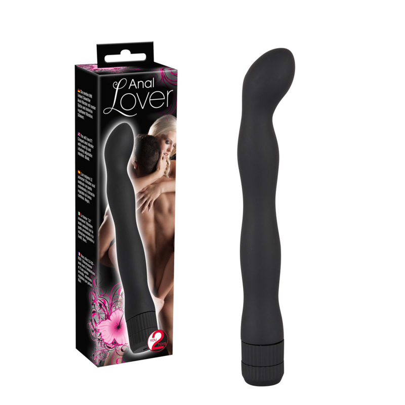 Vibrator anal ondulat P-spot Anal Lover, negru, 18 cm, vârf curbat, vibrație reglabilă, ABS