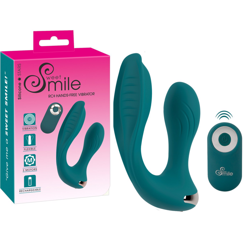 Vibrator dublu hands-free Sweet Smile, 10 moduri vibrație, telecomandă, 2 motoare, purtabil, silicon…