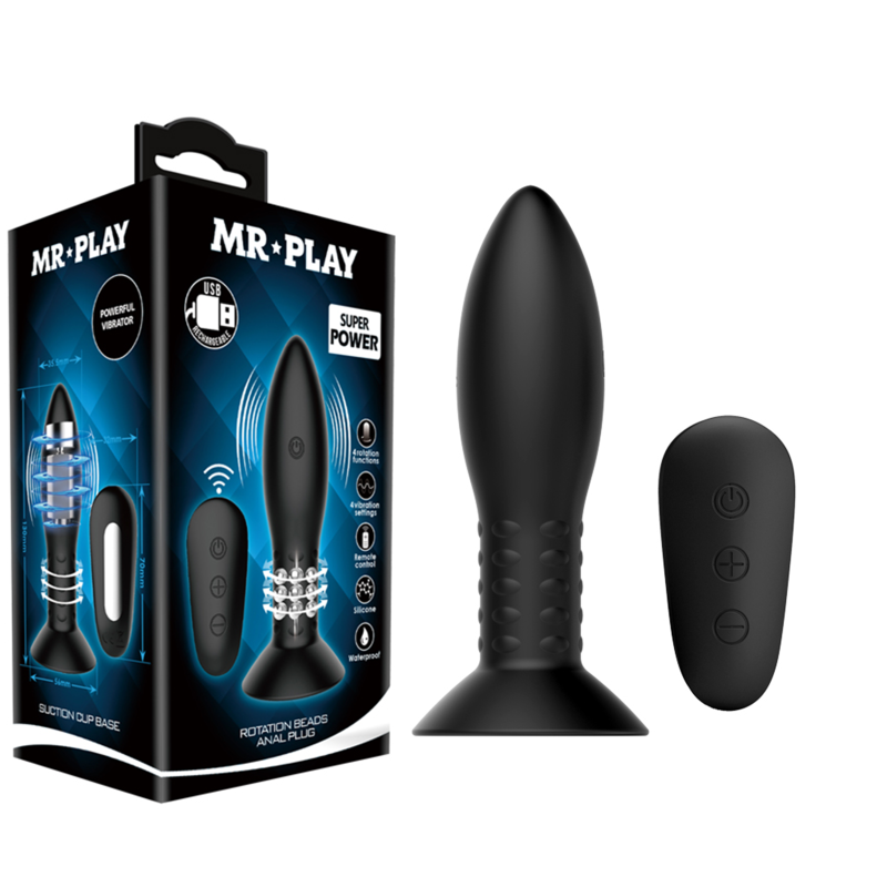 Plug anal cu vibrații și margele rotative Mr. Play, 13 cm, silicon, telecomandă wireless