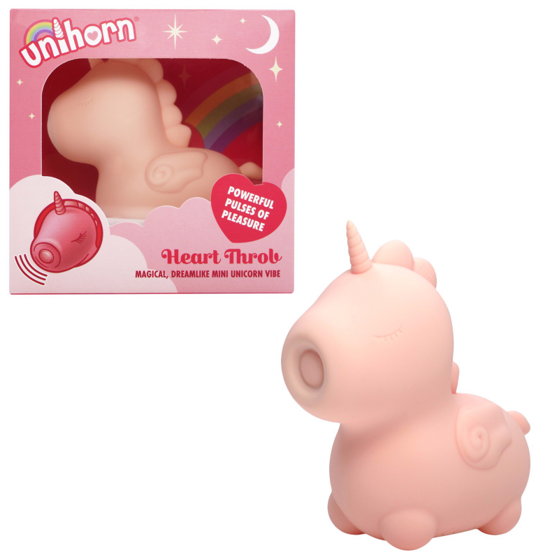 Vibrator unicorn cu pulsatii Heart Throb by Unihorn, 10 vibrații, silicon moale, reîncărcabil, 9 cm
