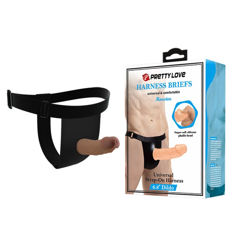 Ham PRETTY LOVE Harness Briefs, dildo 17.5 cm, silicon moale, curele elastice reglabile, prelungire 7 cm