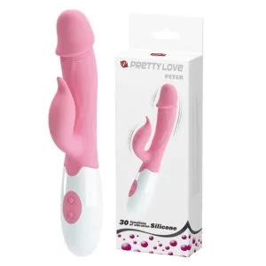 Vibrator Rabbit Pretty Love Peter, 30 Funcții, Cap Realist, Silicon Roz, 19.2 cm