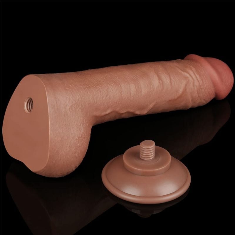 Dildo Gigant Realist TPE Două Straturi, 24 cm, Bază cu Ventuză Detașabilă, Sliding Skin Dual Layer D…