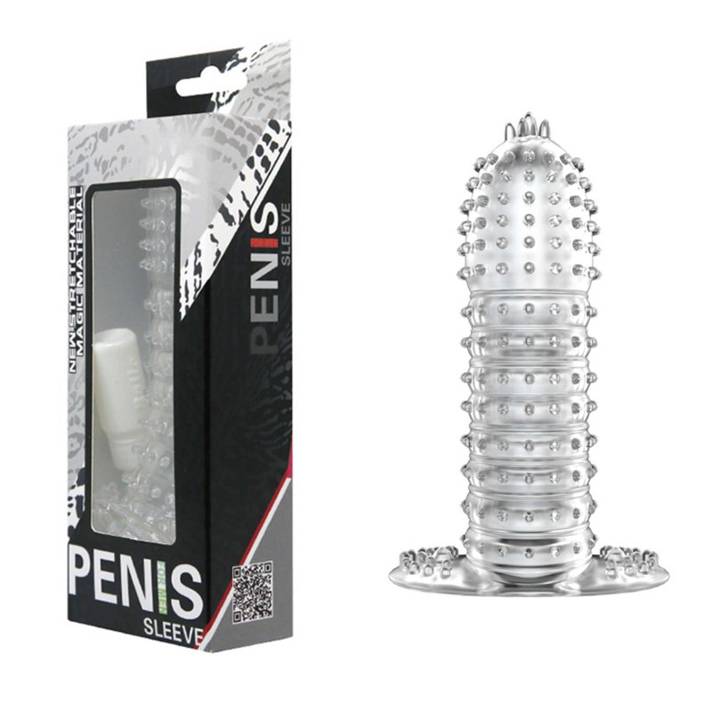 Manson penis transparent Penis Sleeve Clear 3, texturat, 13.5 cm, TPR flexibil, stimulare clitoris