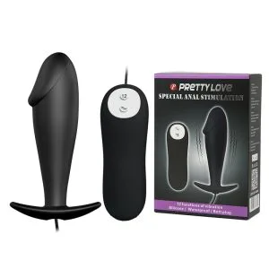 Plug anal cu vibrații Pretty Love Anal Stimulation, 12 moduri, 10 cm lungime, silicon, cap realist