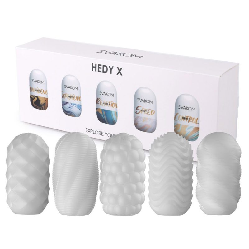 Set masturbatoare clasice Hedy X, 5 piese cu texturi unice, extensibile, material ultra-moale