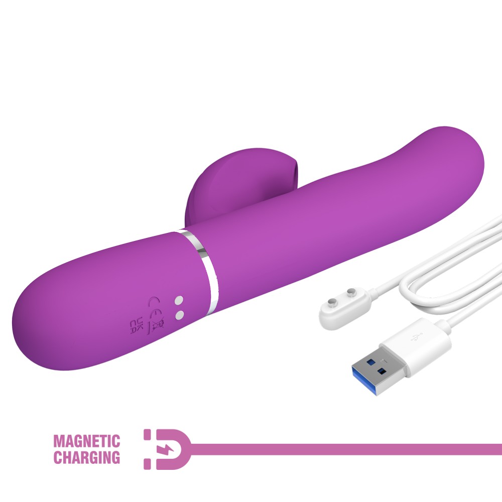 Vibrator 3 în 1 Pretty Love Perlita Purple, 22.8 cm, 7 bătăi, 7 atingeri, silicon, reîncărcabil, rez…