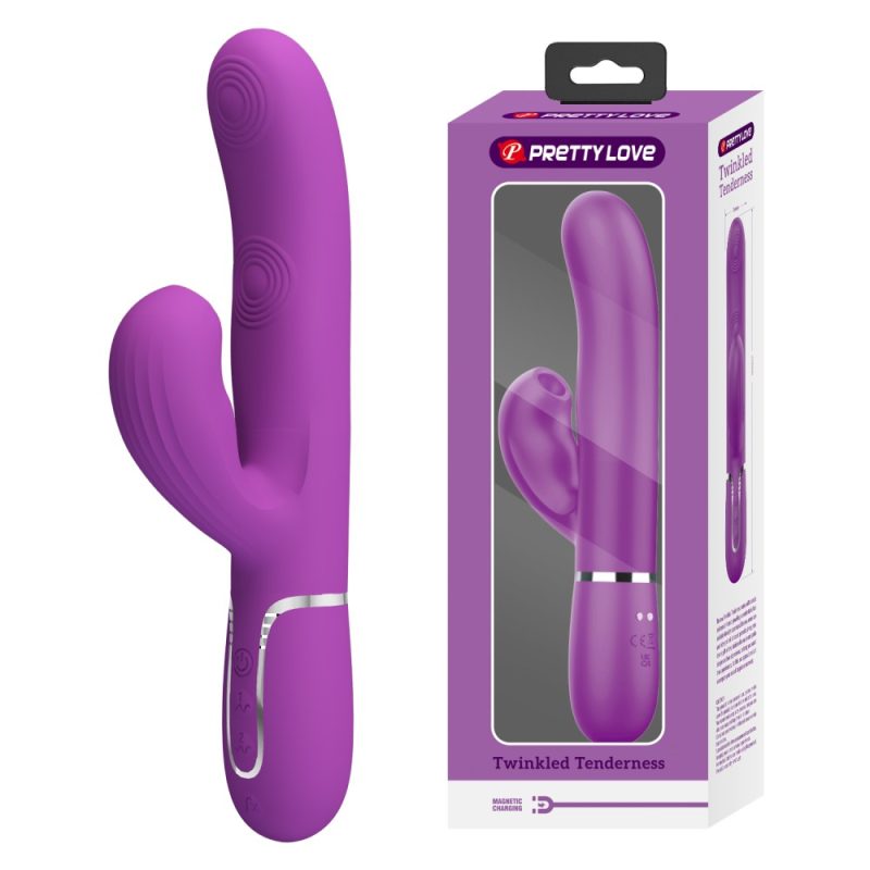 Vibrator 3 în 1 Pretty Love Perlita Purple, 22.8 cm, 7 bătăi, 7 atingeri, silicon, reîncărcabil, rezistent la apă