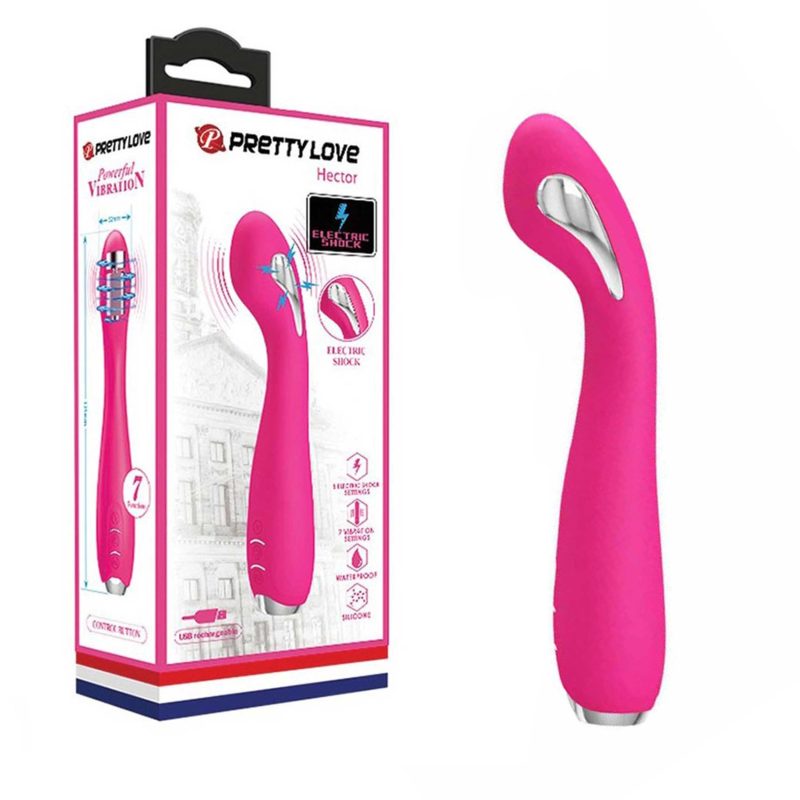 Vibrator Pretty Love Hector Pink 19.5 cm, ElectroShock, 15 funcții, stimulare punct G și clitoris, silicon reîncărcabil