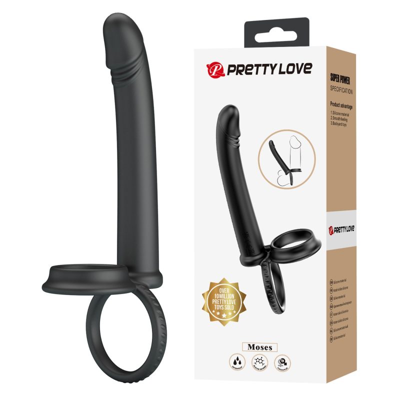 Inel cu stimulator anal Pretty Love Moses, dublu inel penis și testicule, dubla penetrare, 13 cm inserabil, silicon, rezistent la apă