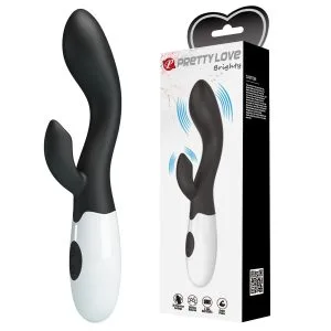 Vibrator Pretty Love Brighty Black, 30 funcții vibrație, punct G și clitoris, silicon flexibil, 20 cm, baterii AAA