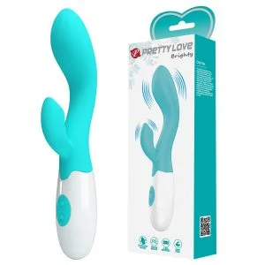 Vibrator Clitoris & G Spot Brighty Green, 20 cm, silicon, 30 funcții vibrație, flexibil, stimulare dublă, 2 motoare, baterii AAA