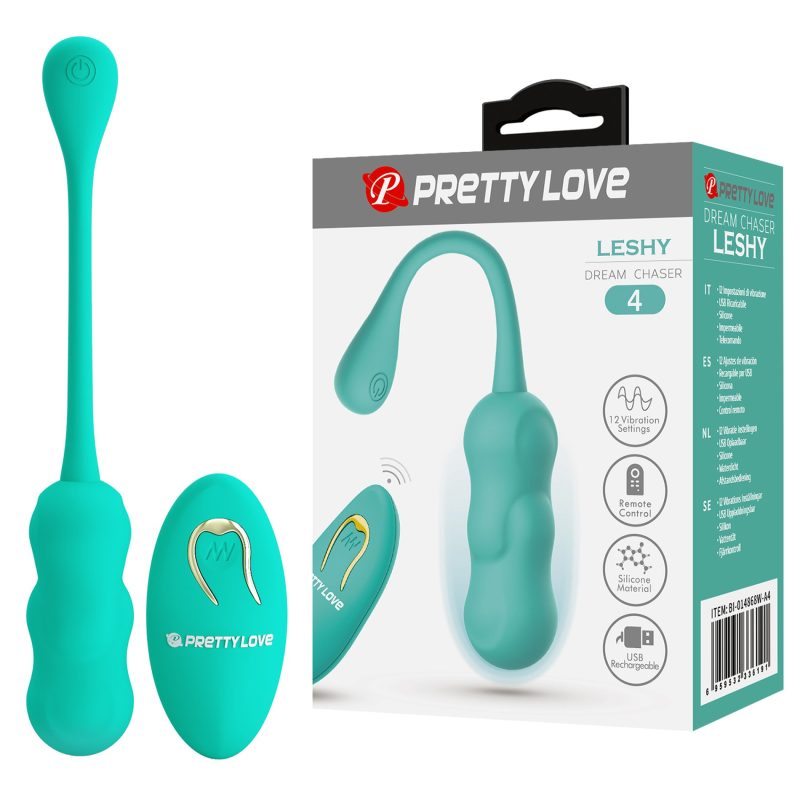 Ou vibrator Pretty Love Leshy Green, 7.2 cm, cu telecomandă, silicon verde, reîncărcabil