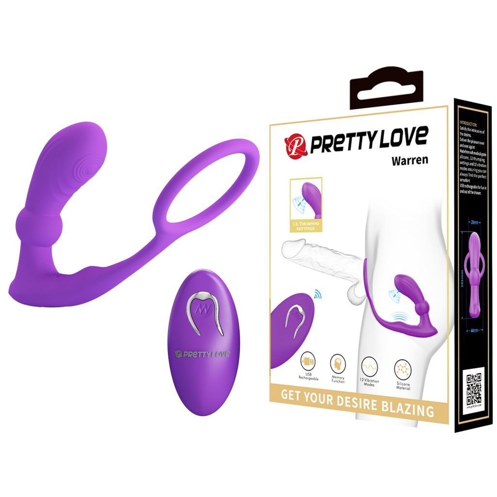 Inel penis cu stimulator prostată și dop anal vibrator, 12 moduri, silicon moale, reîncărcabil, telecomandă inclusă, 10 cm inserabil