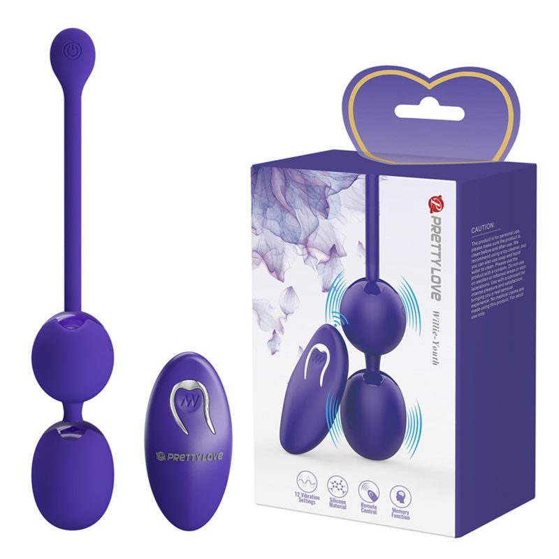 Bile Kegel cu vibratii Pretty Love Willie Youth, mov, telecomanda wireless, 12 moduri vibratie, rein…