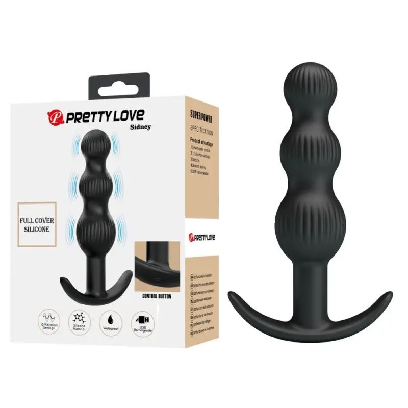 Butt plug anal vibrator Pretty Love Sidney, silicon moale, 10 funcții vibrație, waterproof