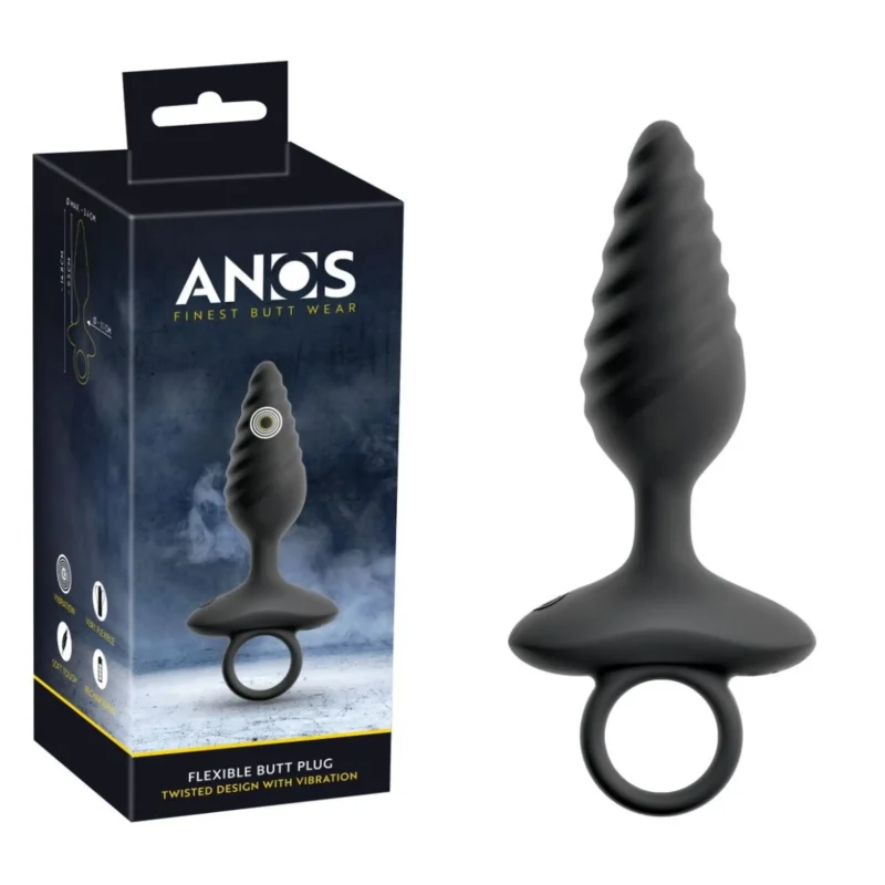 Dop Anal cu Vibrații ANOS Twisted Design, 14.8cm, 10 Funcții, Reîncărcabil, din Silicon Moale