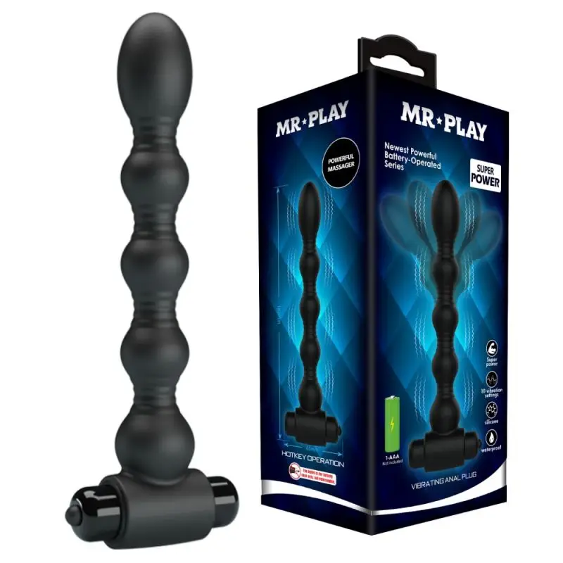 Dop Anal cu Vibrații Mr. Play Vibrating Anal Plug V, 18.2cm, 10 Funcții, din Silicon Negru