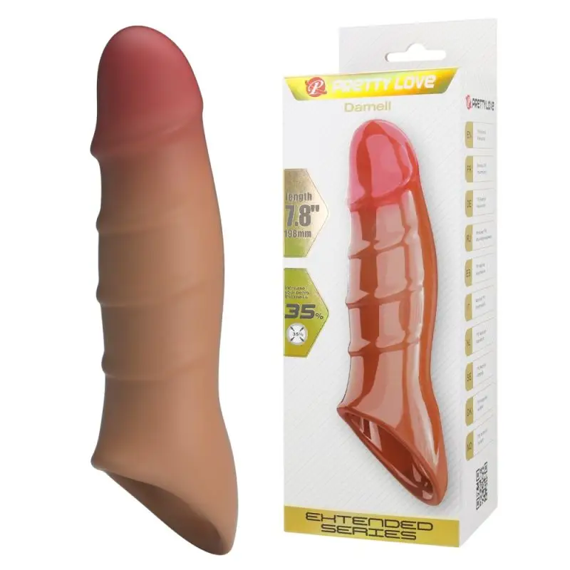 Manșon pentru Penis Pretty Love Damell Brown, 19.8cm, din TPE Ultra Realist, Culoare Naturală, cu Textură Venoasă