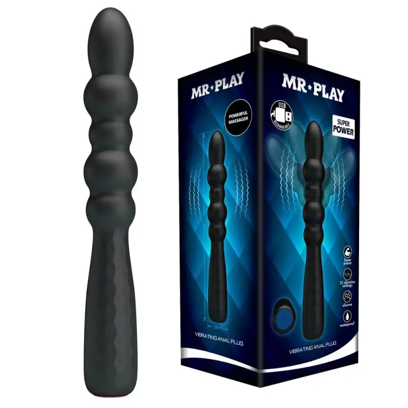 Vibrator Anal cu Vibrații Mr. Play Super Power IV, 18.5cm, din Silicon, Reîncărcabil, cu 12 Funcții