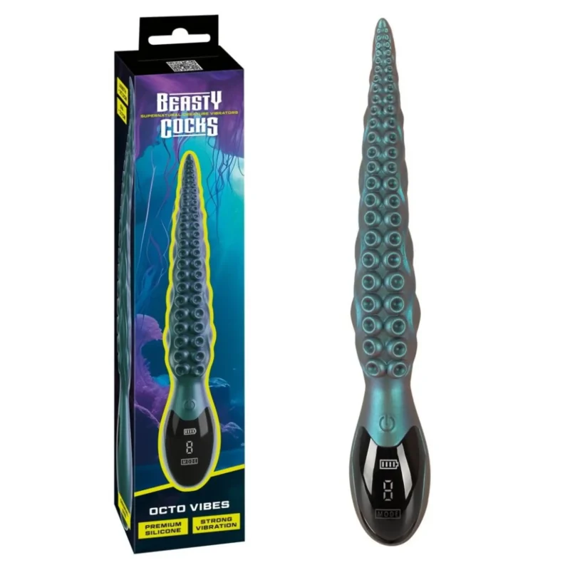 Vibrator Tentancul Reîncărcabil Octo Vibes Beasty Cocks, 27.3cm, 9 Funcții, din Silicon, Rezistent la Apă