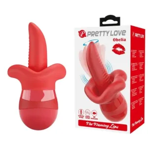 Vibrator cu Limba Obelia 10 Vibratii 10 Rotatii USB Waterproof TPE 13.8cm Red