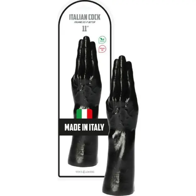 Dildo fisting Italian Cock negru 28 cm forma mana conica penetrare anala fara ftalati fabricat Italia