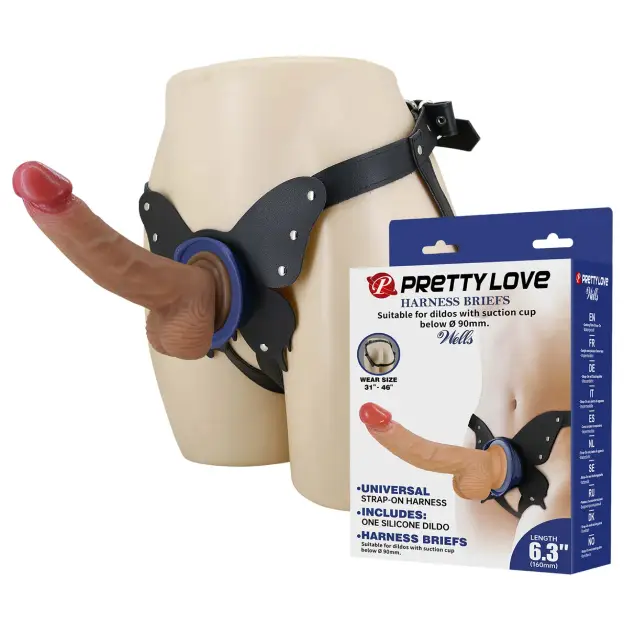 Strap-on ham ventuza Pretty Love Wells natural dildo silicon 20.6 cm inserabil 15 cm diametru 4.2 cm impermeabil