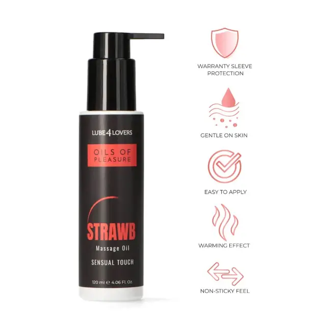 Flacon ulei masaj cu efect de incalzire aroma capsuni Oil of Pleasure 120 ml cu dozator