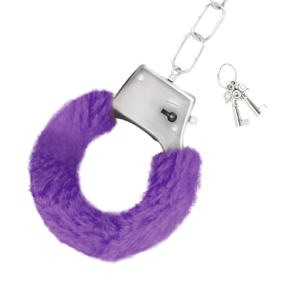 Catuse Pufoase Mov pentru Cuplu, Reglabile, cu Blana, Doua Chei Incluse, Metal si Poliester (1)