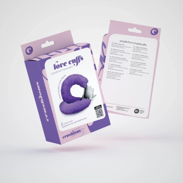 Catuse Pufoase Mov pentru Cuplu, Reglabile, cu Blana, Doua Chei Incluse, Metal si Poliester (2)
