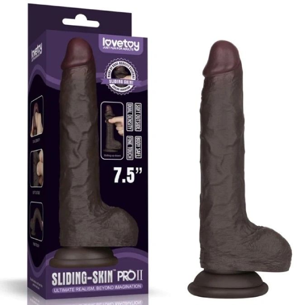 Dildo realist silicon LoveToy Sliding Skin Pro II negru de 19.5 cm, dublu strat platinum