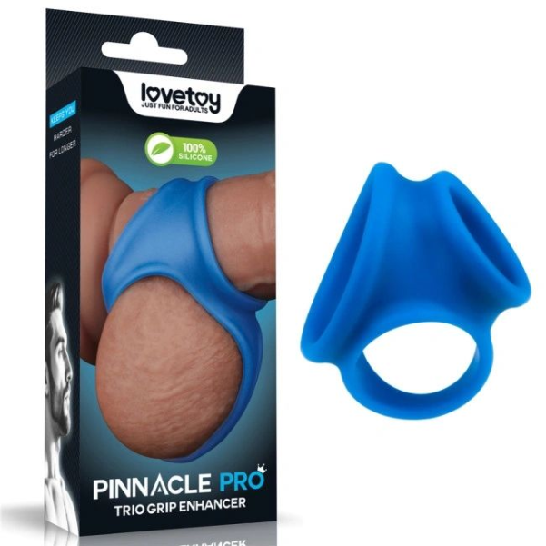 Inel penis din silicon Trio Grip albastru cu 3 deschideri de diametre diferite