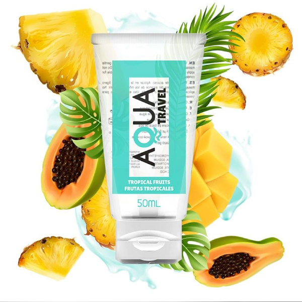 Lubrifiant cu aroma tropicala Aqua Travel pe baza de apa, flacon de calatorie 50 ml