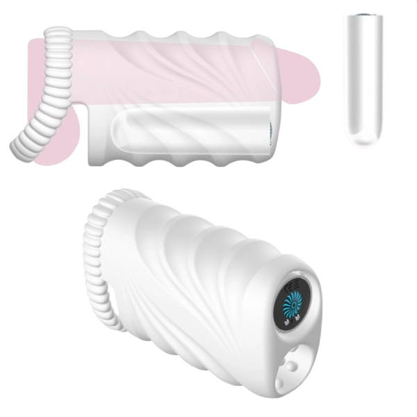 Masturbator cu glont vibrator Crushious Nautilus alb din TPE, cu glont detasabil, USB