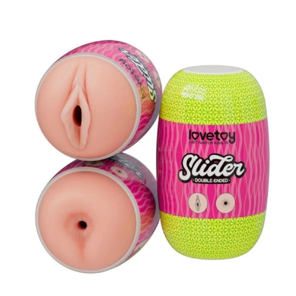 Masturbator dublu vagin si anus Slider din TPE moale, cu interior texturat, natural