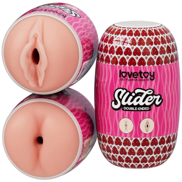 Masturbator cu Doua Capete Anus si Vagin, Interior Texturat, TPE Moale Fara Ftalati, Natural, 10.3 cm
