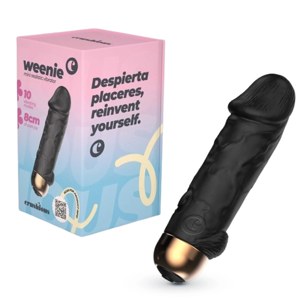 Mini vibrator glont Crushious Weenie negru din silicon, compact, cu 10 moduri de vibratie