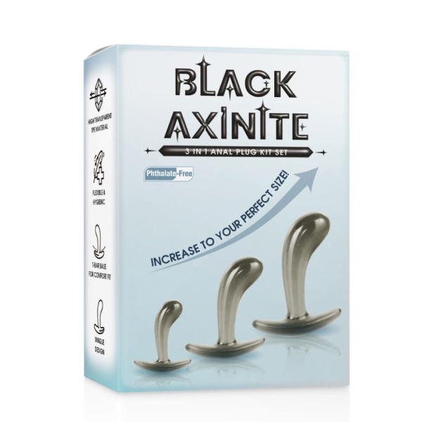 Set 3 Dopuri Anale NMC Black Axinite, Dimensiuni Progresive, Baza de Siguranta, TPE, Smoke (1)