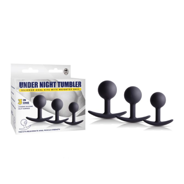 Set 3 dopuri anale cu bila ponderata NMC Under Night Tumbler din silicon premium, negru