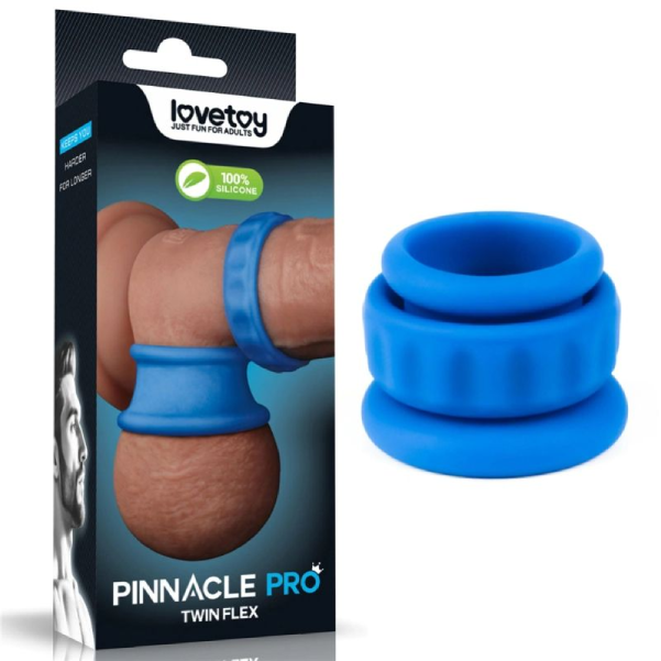 Set inele penis din silicon LoveToy Pinnacle Pro albastru, cu doua piese flexibile