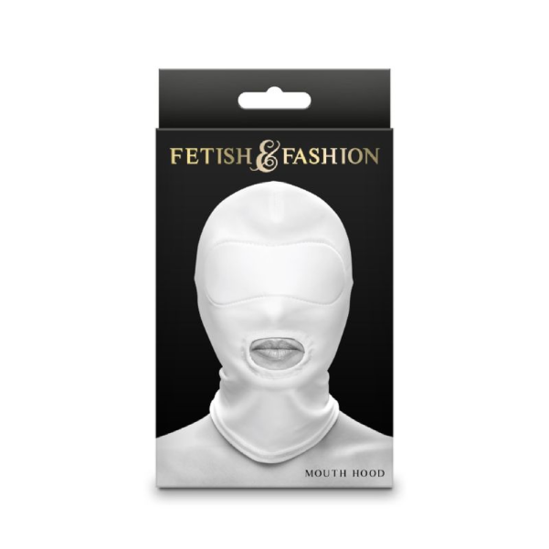 Cagula BDSM alba Fetish & Fashion din nailon, cu deschidere doar la gura, marime universala