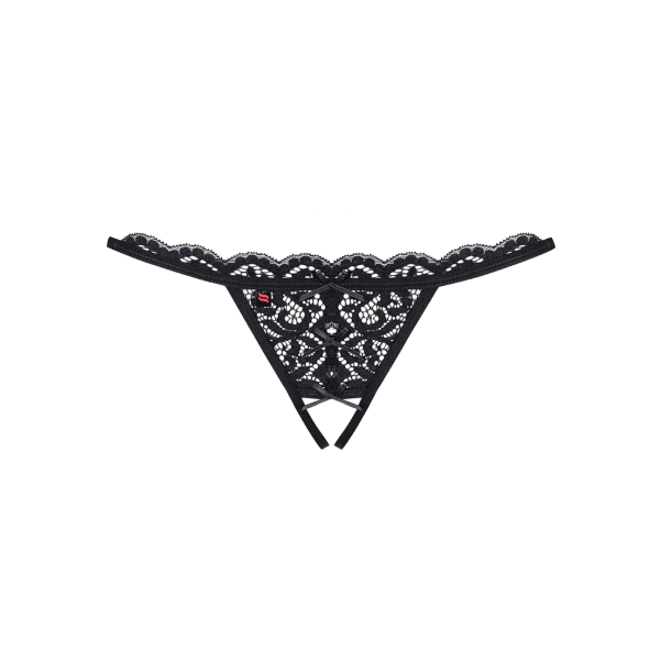 Chilot Tanga cu Decupaj Obsessive, Dantela Florala, Deschis in Zona Intima, Negru, S_M (1)