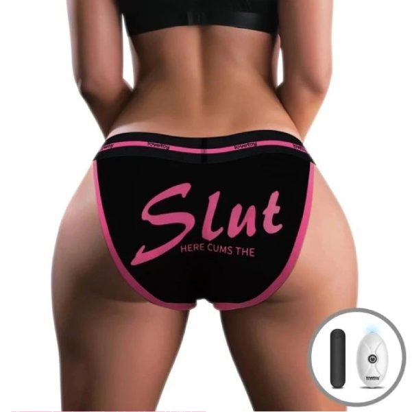 Chilot Vibrator cu Telecomanda SLUT, Glont Reincarcabil, 10 Moduri, Raza 10 m, Bikini cu Imprimeu, M_L (1)