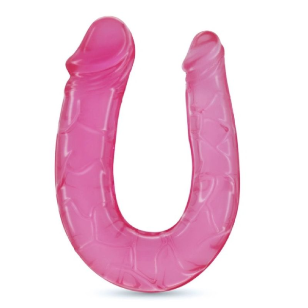 Dildo Dublu cu Doua Capete, Vene Realiste, PVC Flexibil, pentru Stimulare Vaginala si Anala, Roz, 27 cm (1)