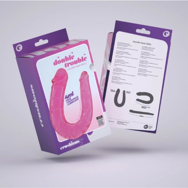 Dildo Dublu cu Doua Capete, Vene Realiste, PVC Flexibil, pentru Stimulare Vaginala si Anala, Roz, 27 cm (2)