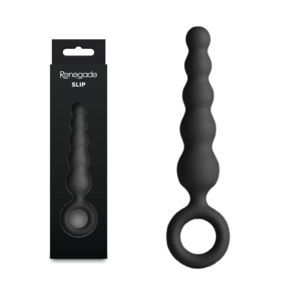 Dop anal subtire NS Toys Renegade Slip din silicon negru, forma conica cu inel pentru deget